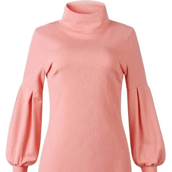 NWT Baby Pink Knit Mockneck Puff Sleeve Dress - Picture 3 of 4